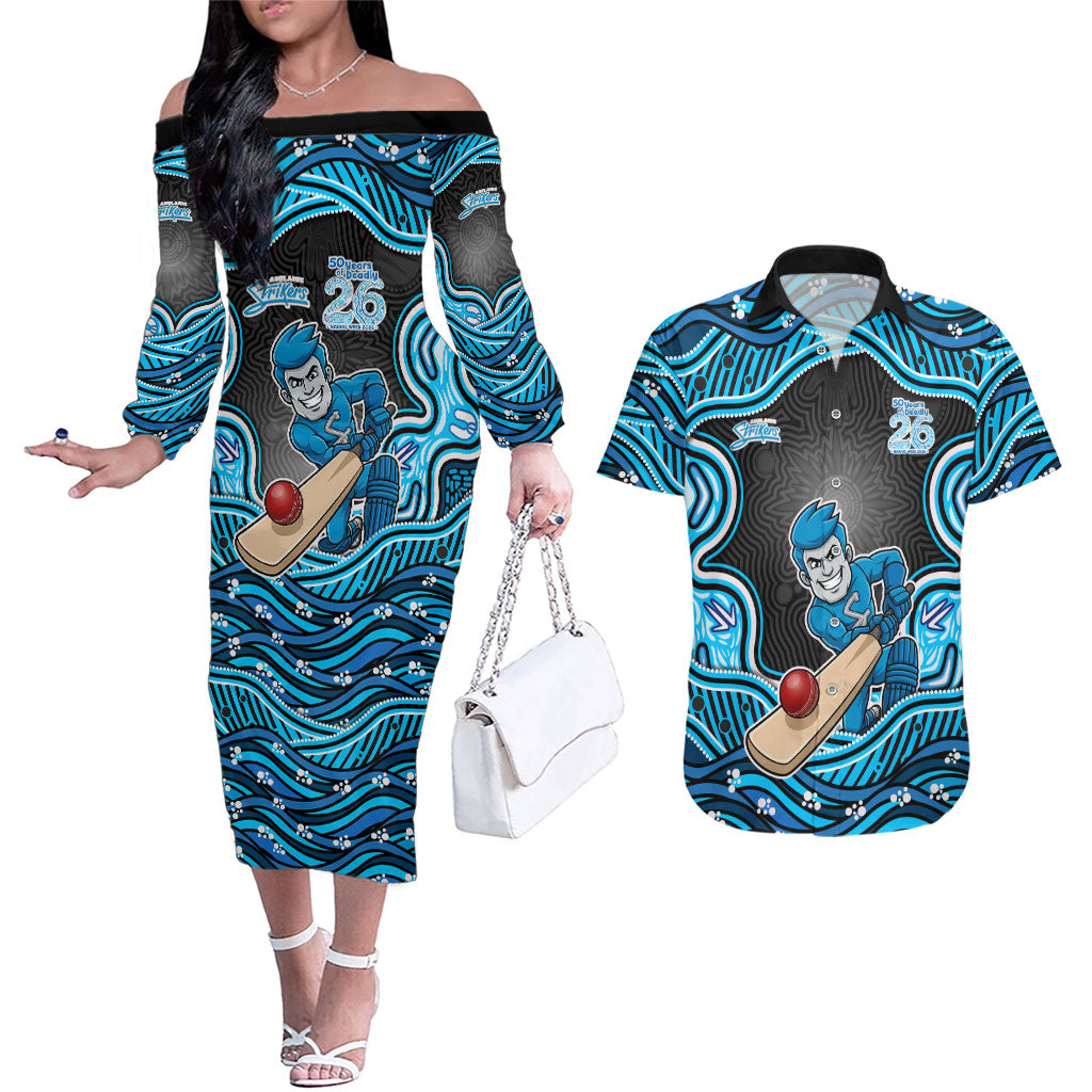 Adelaide Cricket NAIDOC Week 2026 Couples Matching Off The Shoulder Long Sleeve Dress and Hawaiian Shirt Aboriginal Indigenous - 50 Years of Deadly