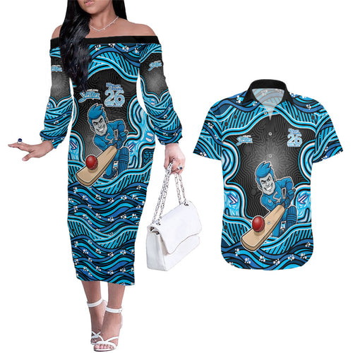 Adelaide Cricket NAIDOC Week 2026 Couples Matching Off The Shoulder Long Sleeve Dress and Hawaiian Shirt Aboriginal Indigenous - 50 Years of Deadly