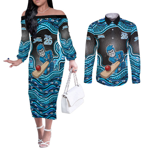 Adelaide Cricket NAIDOC Week 2026 Couples Matching Off The Shoulder Long Sleeve Dress and Long Sleeve Button Shirt Aboriginal Indigenous - 50 Years of Deadly