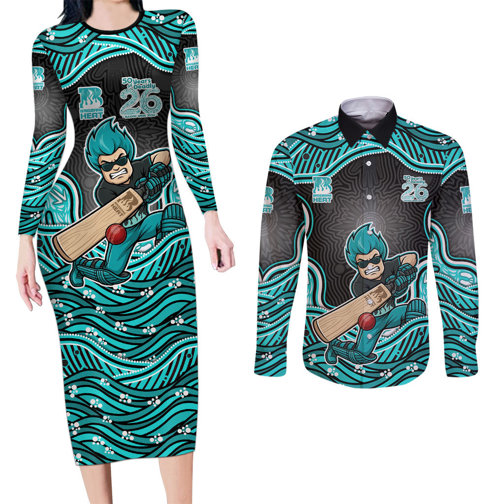 Brisbane Heat NAIDOC Week 2026 Couples Matching Long Sleeve Bodycon Dress and Long Sleeve Button Shirt Aboriginal Indigenous - 50 Years of Deadly