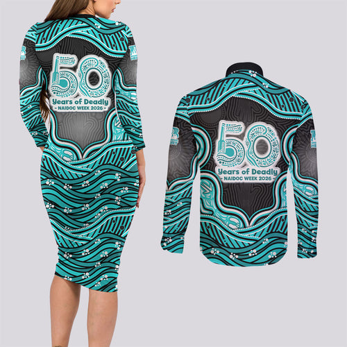 Brisbane Heat NAIDOC Week 2026 Couples Matching Long Sleeve Bodycon Dress and Long Sleeve Button Shirt Aboriginal Indigenous - 50 Years of Deadly
