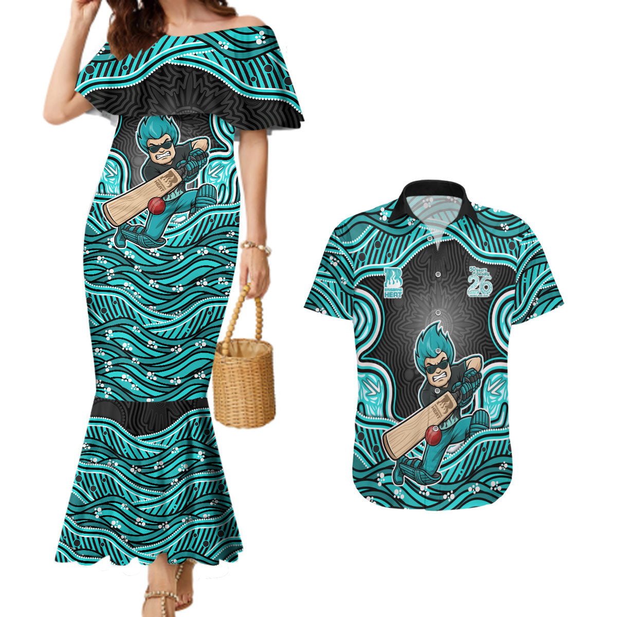 Brisbane Heat NAIDOC Week 2026 Couples Matching Mermaid Dress and Hawaiian Shirt Aboriginal Indigenous - 50 Years of Deadly