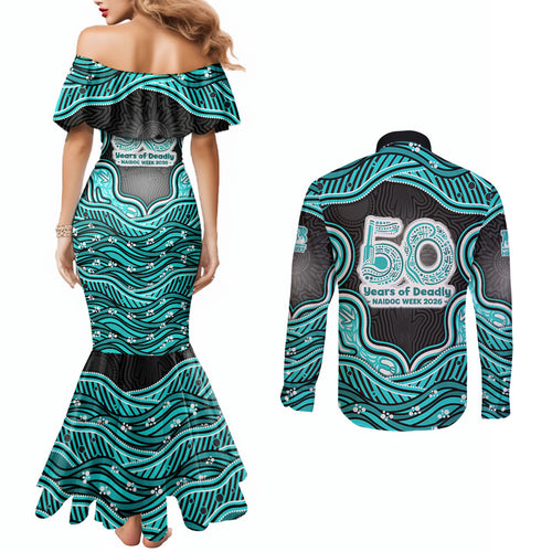 Brisbane Heat NAIDOC Week 2026 Couples Matching Mermaid Dress and Long Sleeve Button Shirt Aboriginal Indigenous - 50 Years of Deadly
