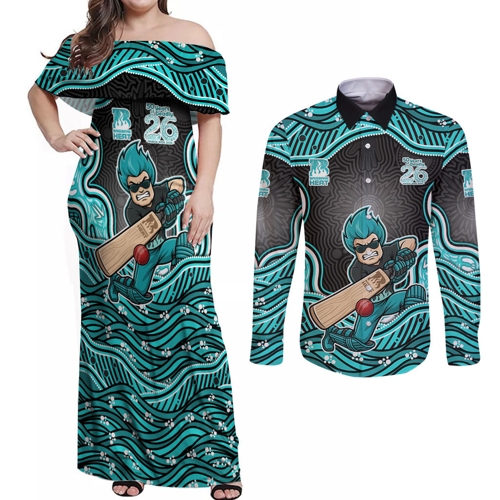 Brisbane Heat NAIDOC Week 2026 Couples Matching Off Shoulder Maxi Dress and Long Sleeve Button Shirt Aboriginal Indigenous - 50 Years of Deadly