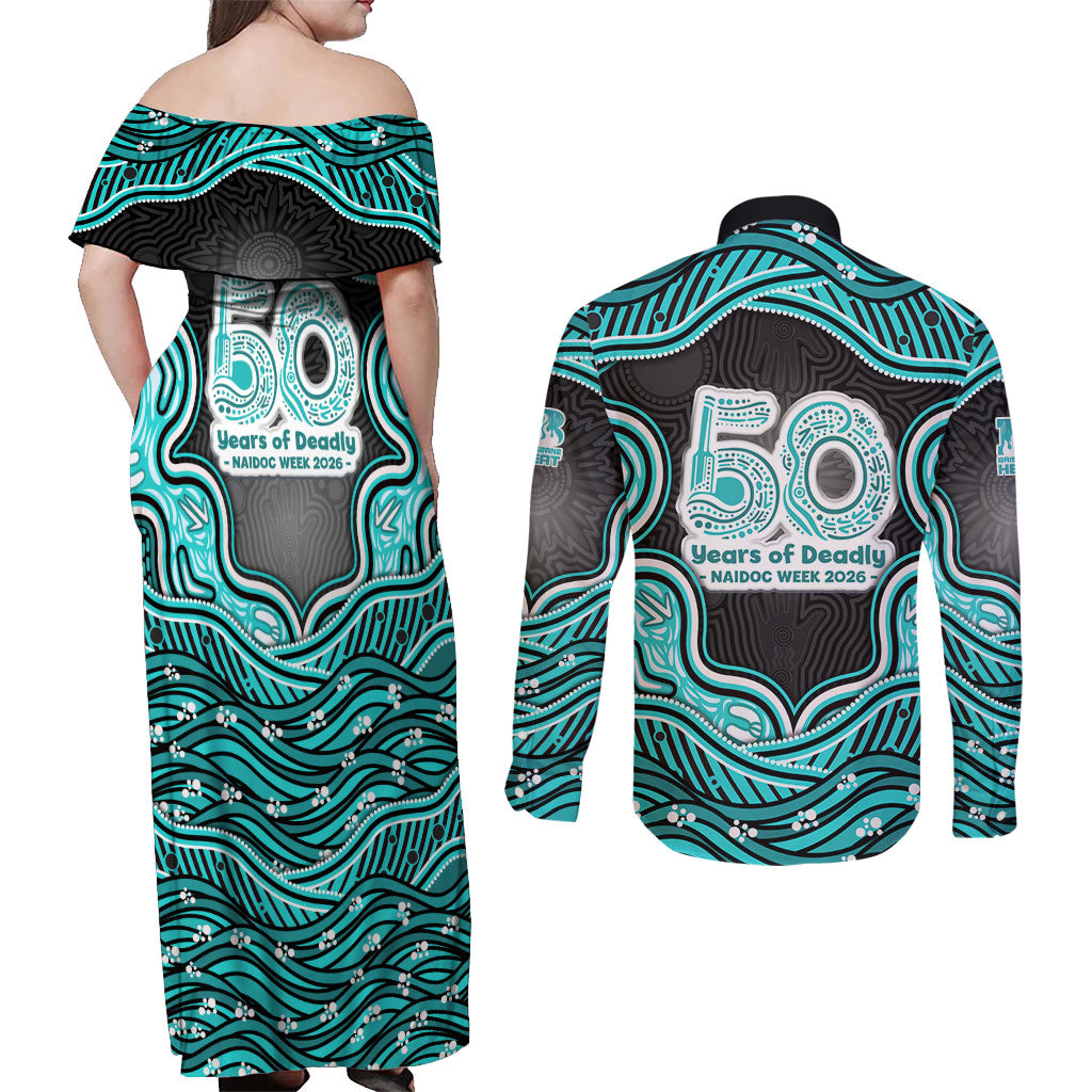 Brisbane Heat NAIDOC Week 2026 Couples Matching Off Shoulder Maxi Dress and Long Sleeve Button Shirt Aboriginal Indigenous - 50 Years of Deadly
