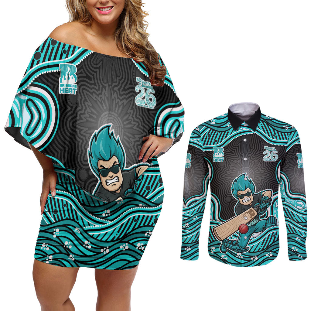 Brisbane Heat NAIDOC Week 2026 Couples Matching Off Shoulder Short Dress and Long Sleeve Button Shirt Aboriginal Indigenous - 50 Years of Deadly