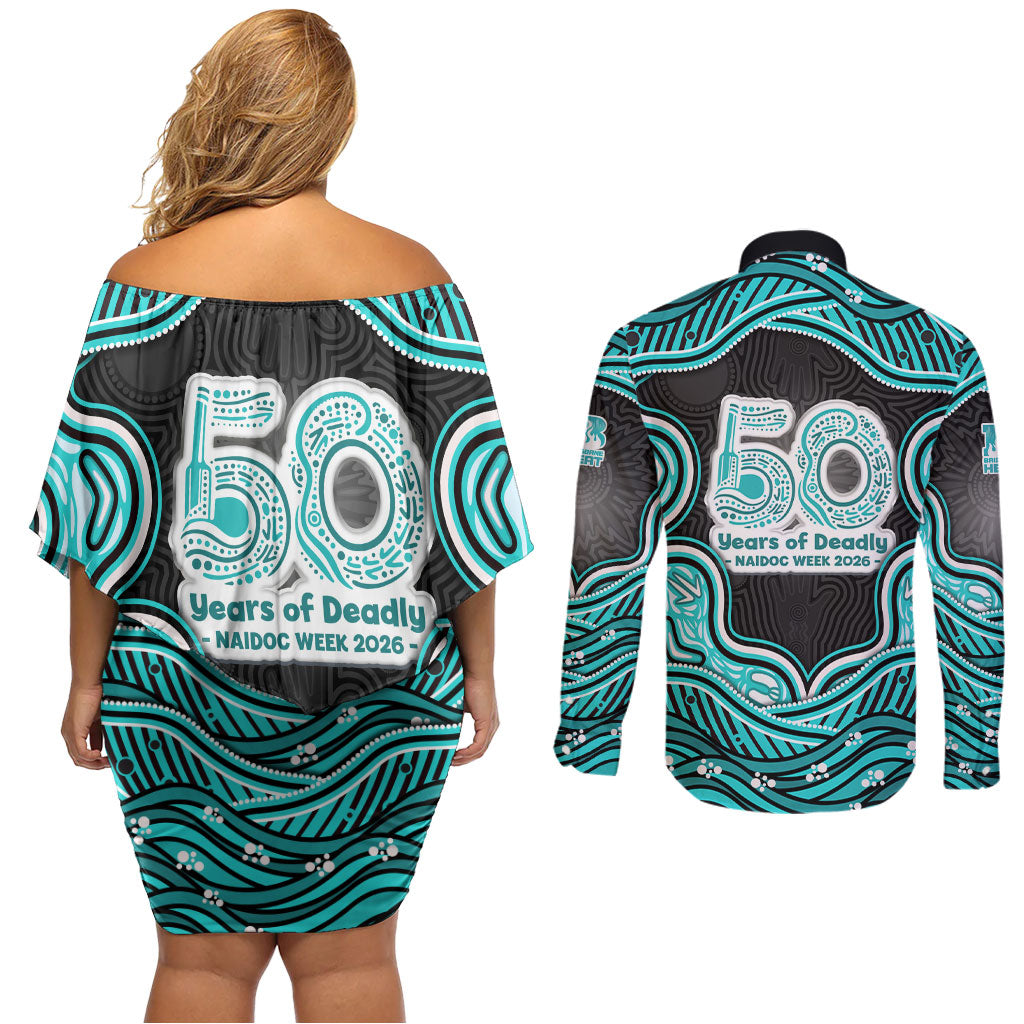 Brisbane Heat NAIDOC Week 2026 Couples Matching Off Shoulder Short Dress and Long Sleeve Button Shirt Aboriginal Indigenous - 50 Years of Deadly