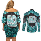 Brisbane Heat NAIDOC Week 2026 Couples Matching Off Shoulder Short Dress and Long Sleeve Button Shirt Aboriginal Indigenous - 50 Years of Deadly