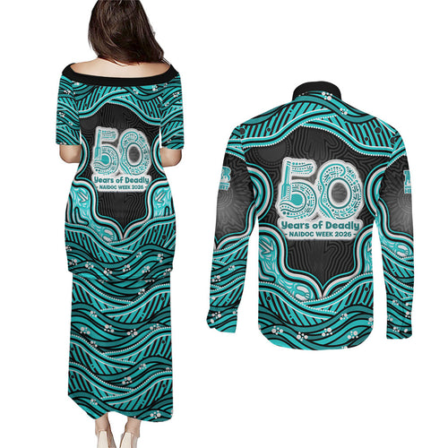Brisbane Heat NAIDOC Week 2026 Couples Matching Puletasi and Long Sleeve Button Shirt Aboriginal Indigenous - 50 Years of Deadly