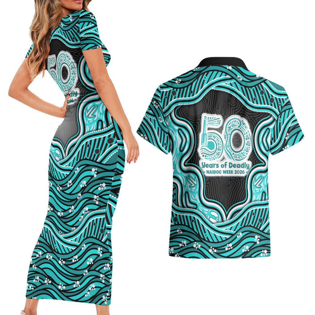 Brisbane Heat NAIDOC Week 2026 Couples Matching Short Sleeve Bodycon Dress and Hawaiian Shirt Aboriginal Indigenous - 50 Years of Deadly