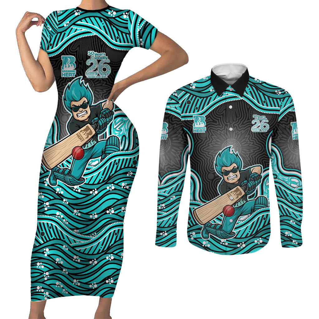 Brisbane Heat NAIDOC Week 2026 Couples Matching Short Sleeve Bodycon Dress and Long Sleeve Button Shirt Aboriginal Indigenous - 50 Years of Deadly
