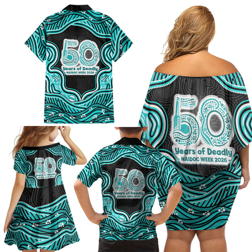 Brisbane Heat NAIDOC Week 2026 Family Matching Off Shoulder Short Dress and Hawaiian Shirt Aboriginal Indigenous - 50 Years of Deadly