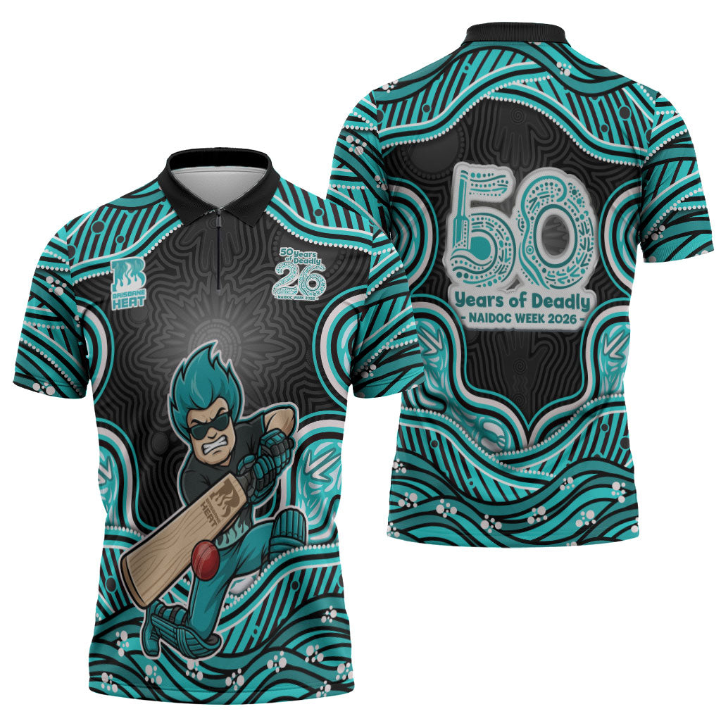 Brisbane Heat NAIDOC Week 2026 Zipper Polo Shirt Aboriginal Indigenous - 50 Years of Deadly