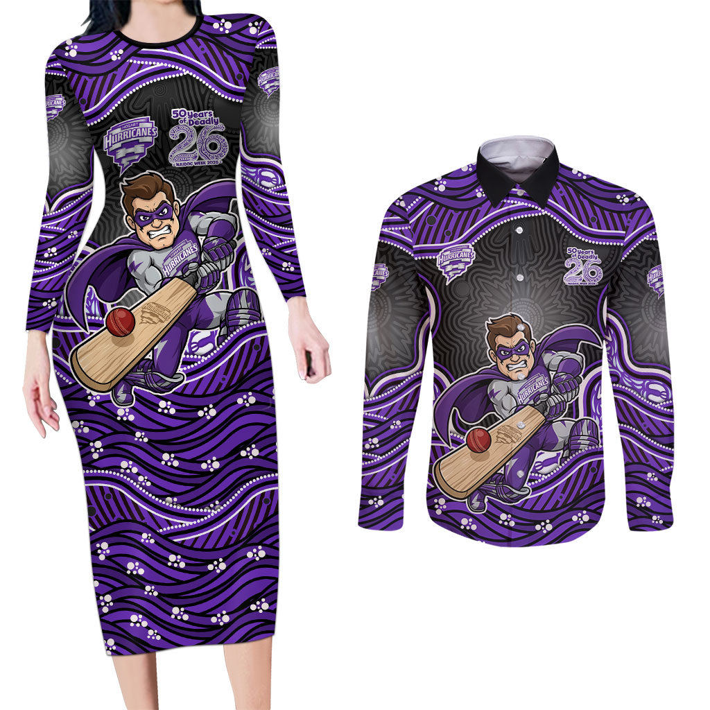 Hobart Hurricanes NAIDOC Week 2026 Couples Matching Long Sleeve Bodycon Dress and Long Sleeve Button Shirt Aboriginal Indigenous - 50 Years of Deadly