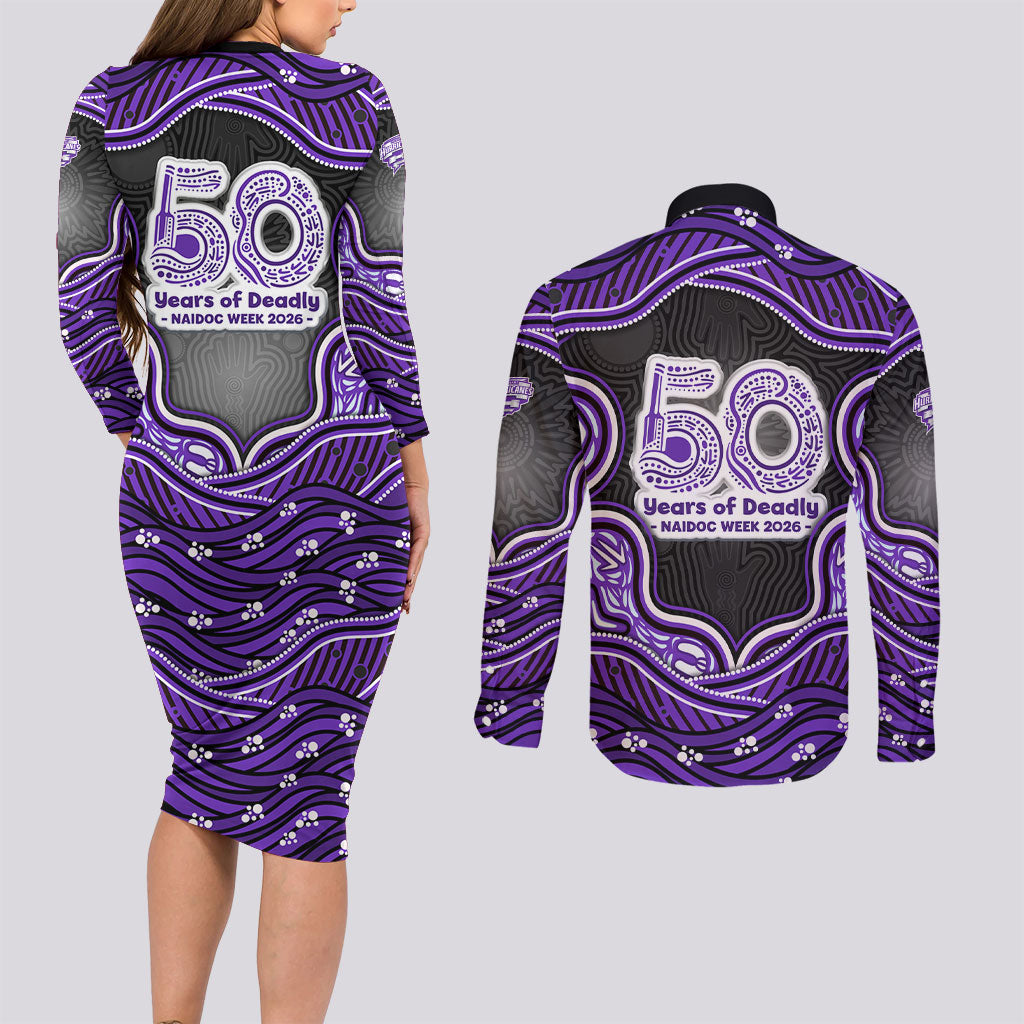 Hobart Hurricanes NAIDOC Week 2026 Couples Matching Long Sleeve Bodycon Dress and Long Sleeve Button Shirt Aboriginal Indigenous - 50 Years of Deadly
