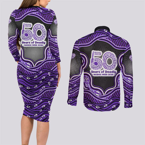 Hobart Hurricanes NAIDOC Week 2026 Couples Matching Long Sleeve Bodycon Dress and Long Sleeve Button Shirt Aboriginal Indigenous - 50 Years of Deadly