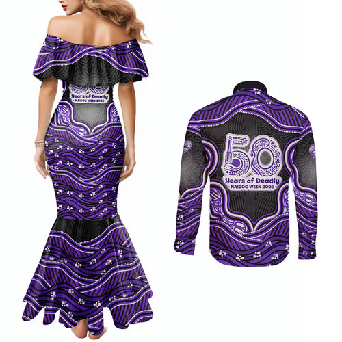 Hobart Hurricanes NAIDOC Week 2026 Couples Matching Mermaid Dress and Long Sleeve Button Shirt Aboriginal Indigenous - 50 Years of Deadly