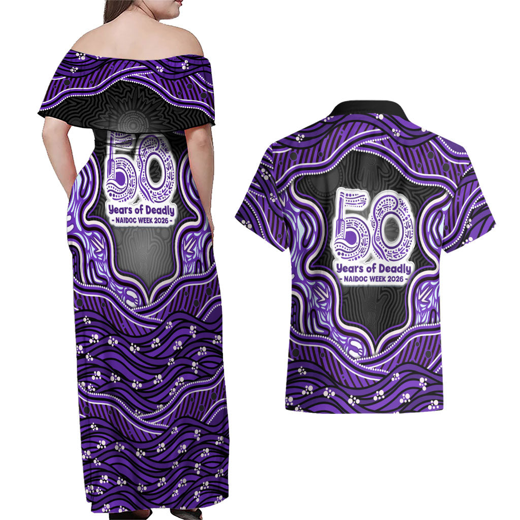 Hobart Hurricanes NAIDOC Week 2026 Couples Matching Off Shoulder Maxi Dress and Hawaiian Shirt Aboriginal Indigenous - 50 Years of Deadly