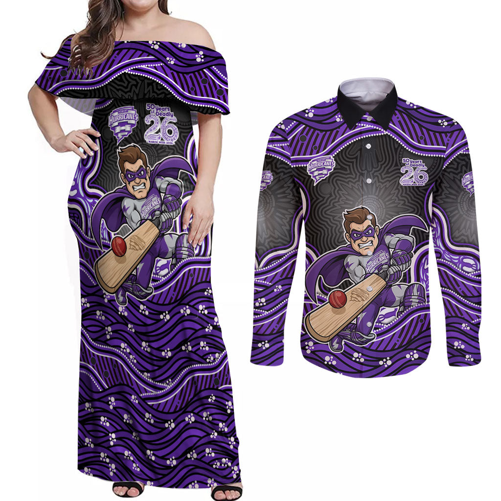 Hobart Hurricanes NAIDOC Week 2026 Couples Matching Off Shoulder Maxi Dress and Long Sleeve Button Shirt Aboriginal Indigenous - 50 Years of Deadly