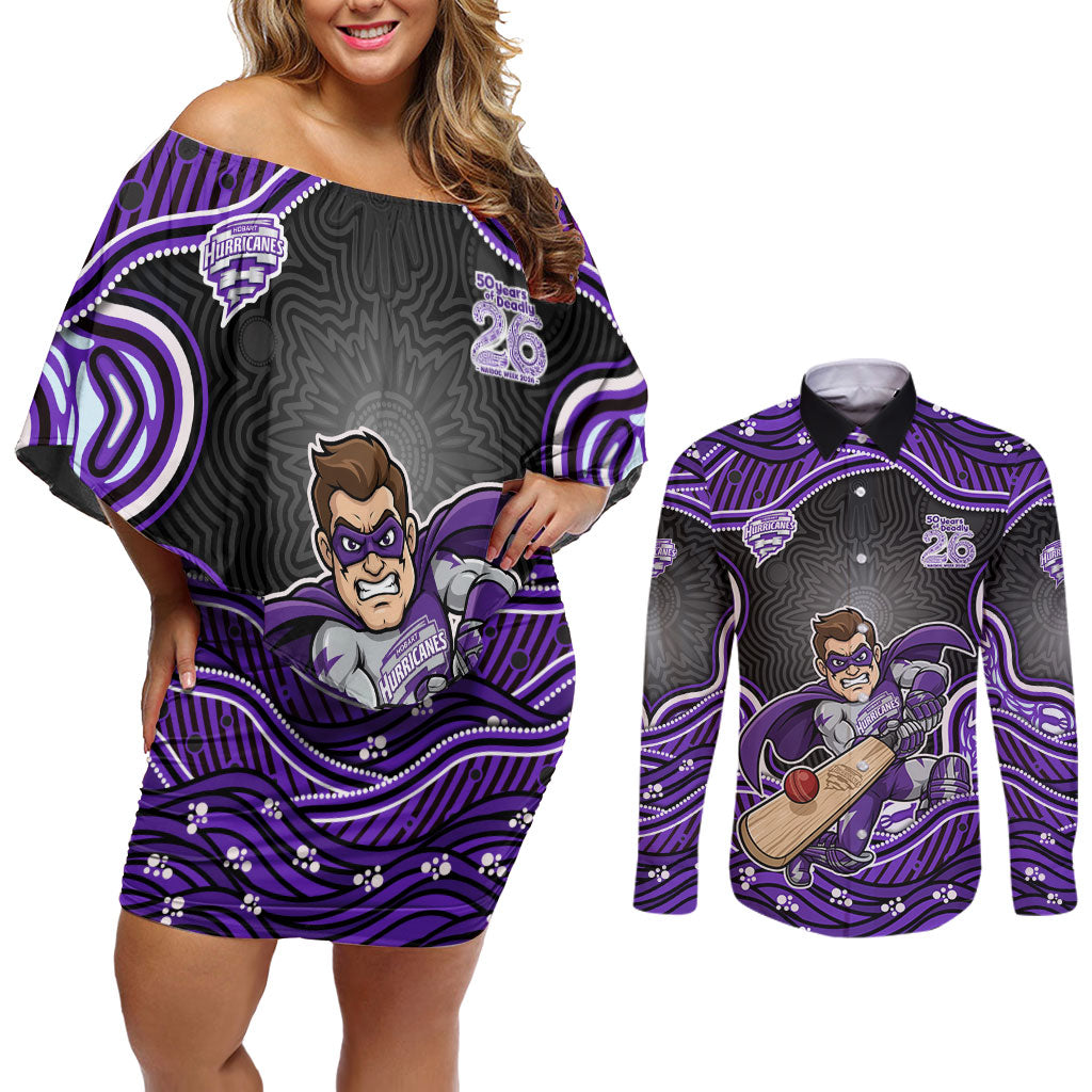 Hobart Hurricanes NAIDOC Week 2026 Couples Matching Off Shoulder Short Dress and Long Sleeve Button Shirt Aboriginal Indigenous - 50 Years of Deadly