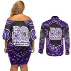Hobart Hurricanes NAIDOC Week 2026 Couples Matching Off Shoulder Short Dress and Long Sleeve Button Shirt Aboriginal Indigenous - 50 Years of Deadly