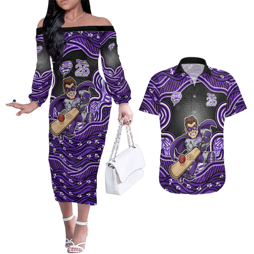 Hobart Hurricanes NAIDOC Week 2026 Couples Matching Off The Shoulder Long Sleeve Dress and Hawaiian Shirt Aboriginal Indigenous - 50 Years of Deadly