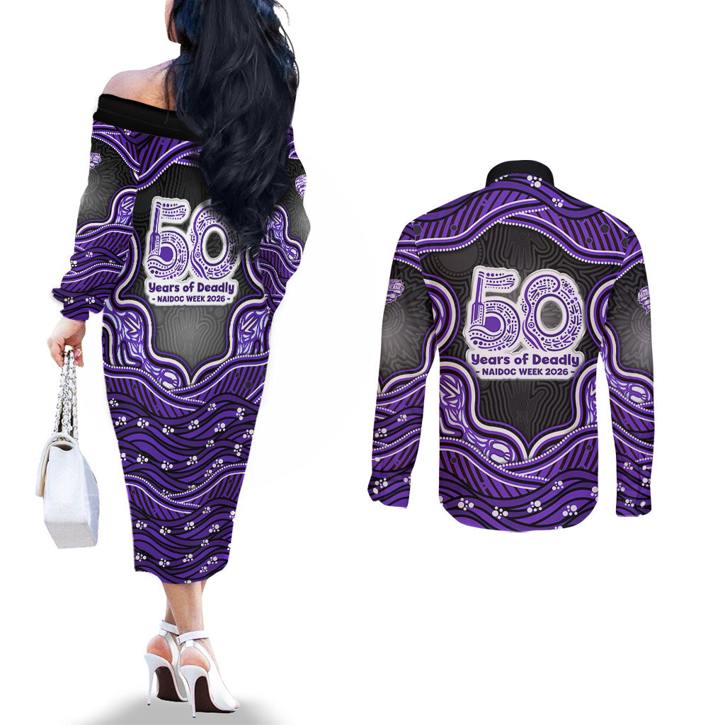 Hobart Hurricanes NAIDOC Week 2026 Couples Matching Off The Shoulder Long Sleeve Dress and Long Sleeve Button Shirt Aboriginal Indigenous - 50 Years of Deadly