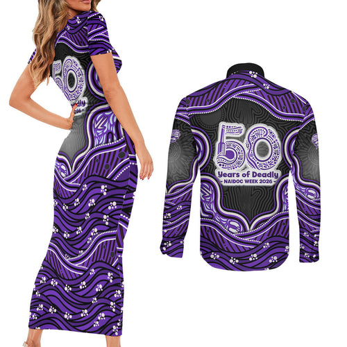 Hobart Hurricanes NAIDOC Week 2026 Couples Matching Short Sleeve Bodycon Dress and Long Sleeve Button Shirt Aboriginal Indigenous - 50 Years of Deadly