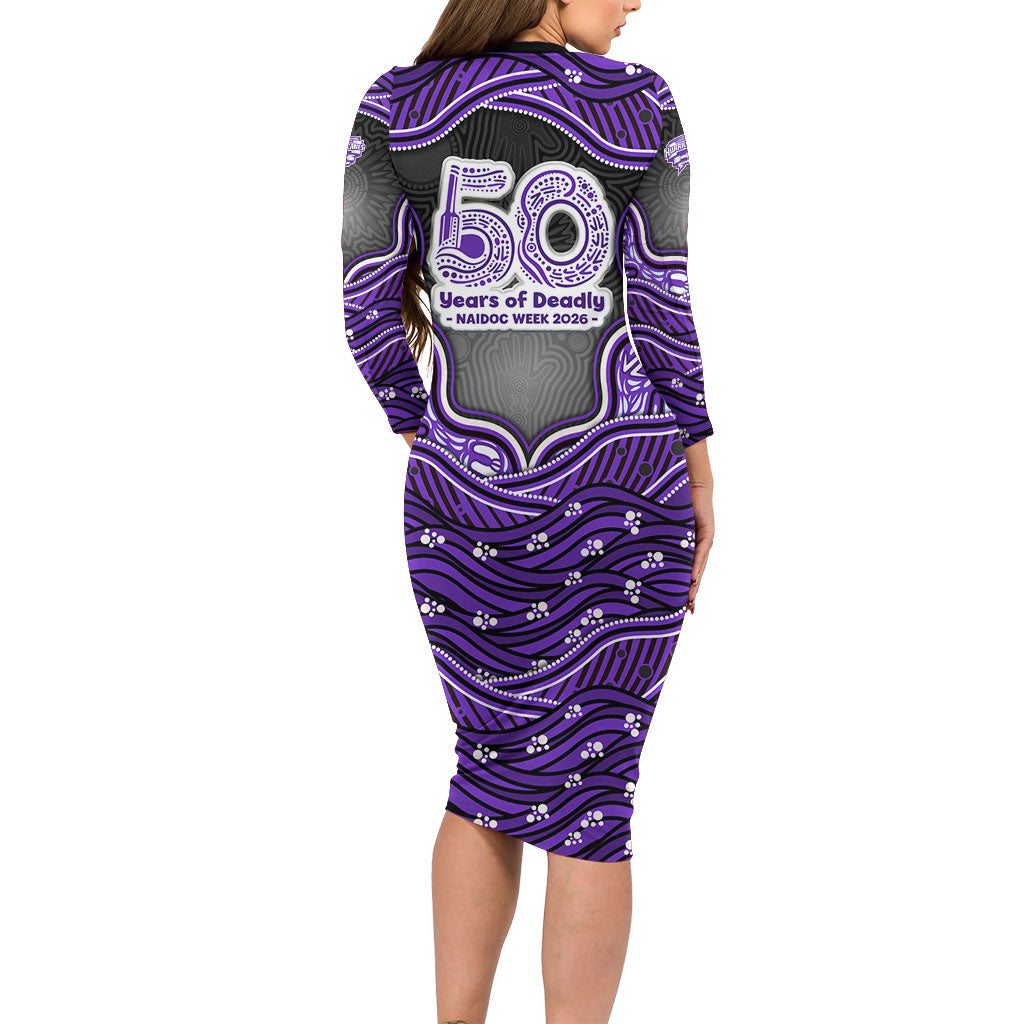 Hobart Hurricanes NAIDOC Week 2026 Long Sleeve Bodycon Dress Aboriginal Indigenous - 50 Years of Deadly