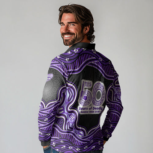 Hobart Hurricanes NAIDOC Week 2026 Long Sleeve Polo Shirt Aboriginal Indigenous - 50 Years of Deadly