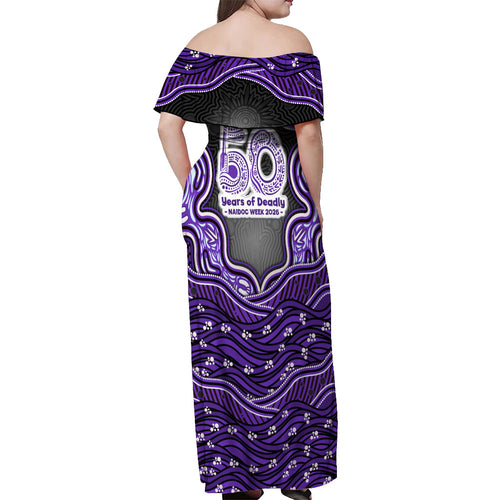 Hobart Hurricanes NAIDOC Week 2026 Off Shoulder Maxi Dress Aboriginal Indigenous - 50 Years of Deadly