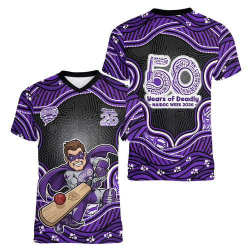 Hobart Hurricanes NAIDOC Week 2026 Women V-Neck T-Shirt Aboriginal Indigenous - 50 Years of Deadly