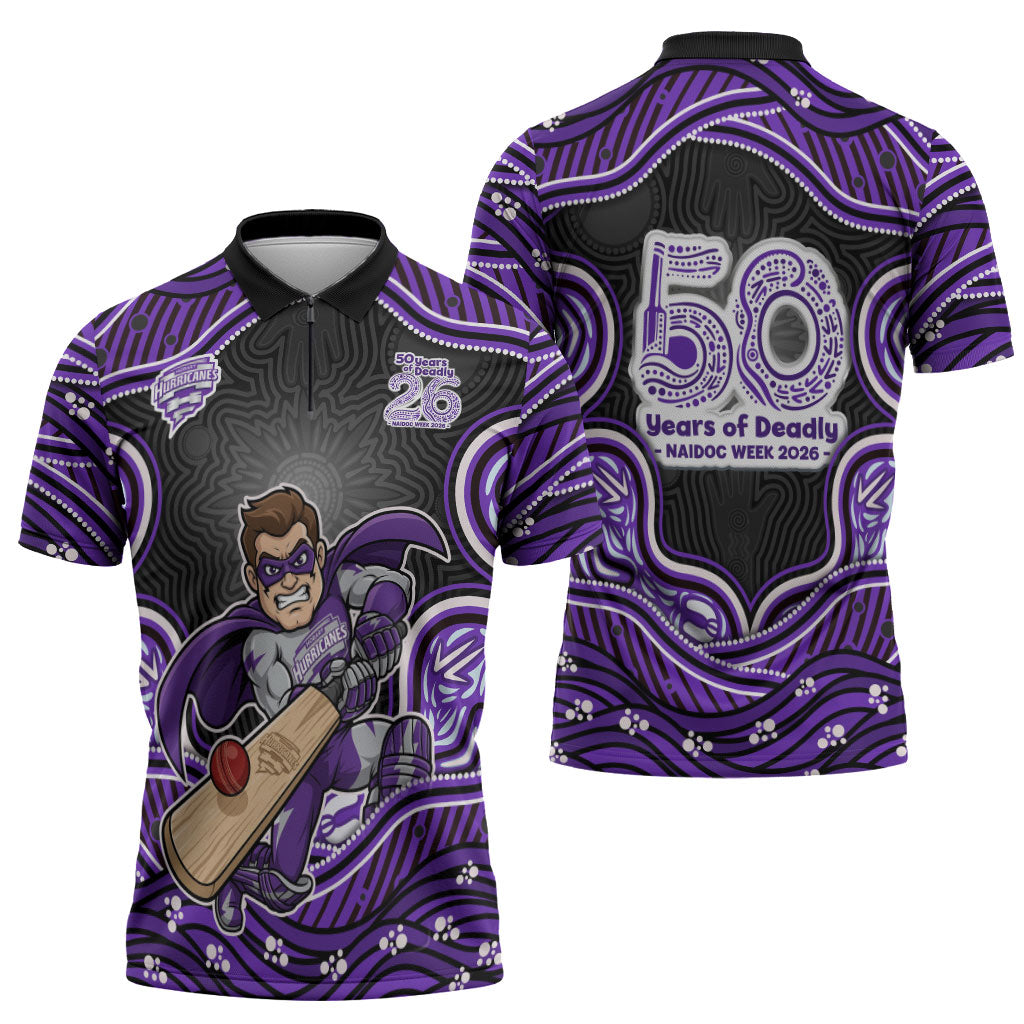 Hobart Hurricanes NAIDOC Week 2026 Zipper Polo Shirt Aboriginal Indigenous - 50 Years of Deadly