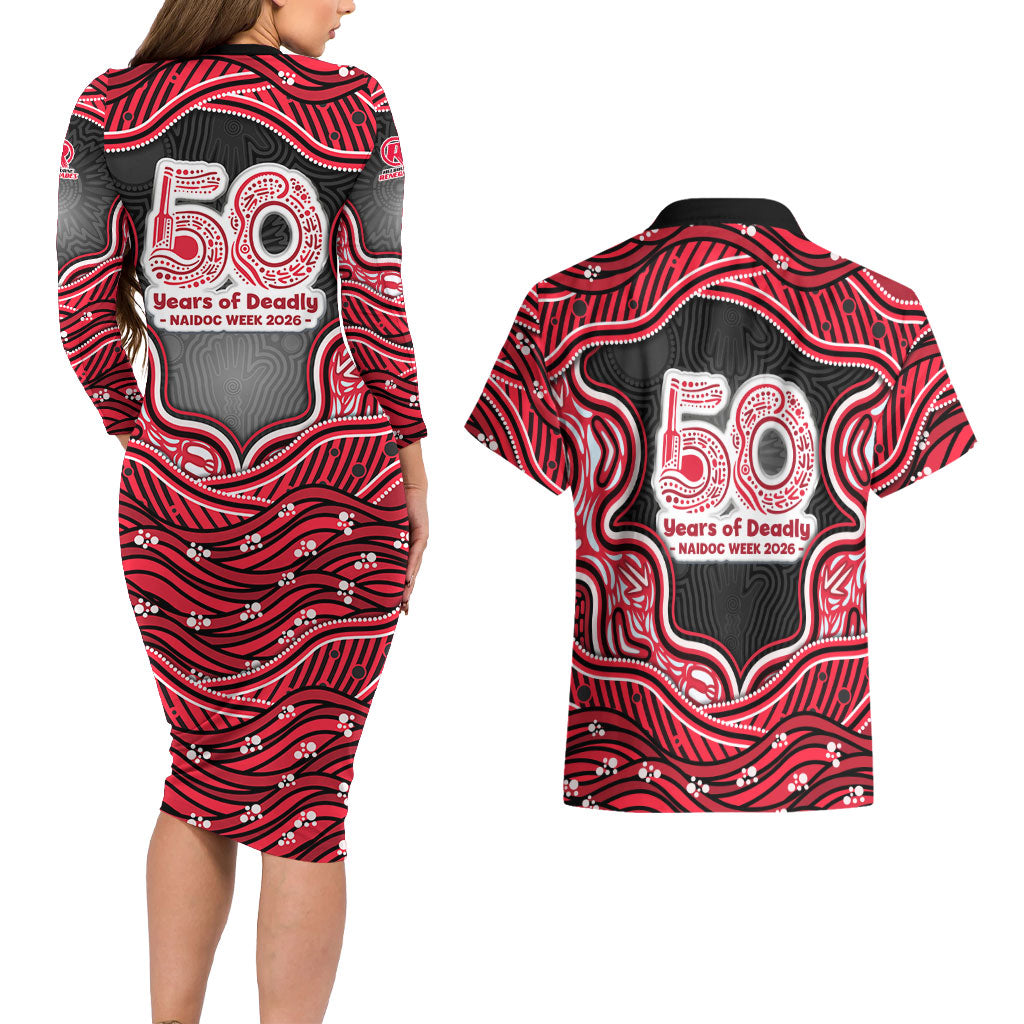 Melbourne Renegades NAIDOC Week 2026 Couples Matching Long Sleeve Bodycon Dress and Hawaiian Shirt Aboriginal Indigenous - 50 Years of Deadly