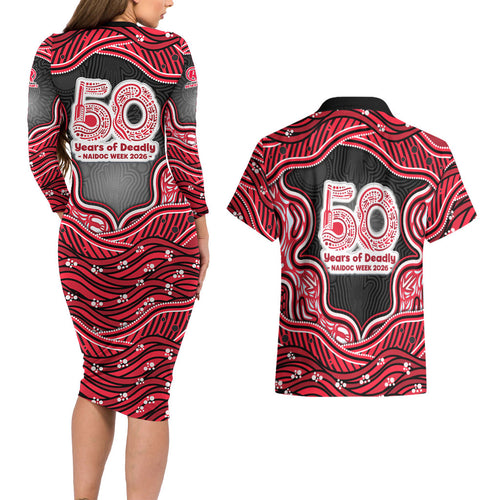 Melbourne Renegades NAIDOC Week 2026 Couples Matching Long Sleeve Bodycon Dress and Hawaiian Shirt Aboriginal Indigenous - 50 Years of Deadly