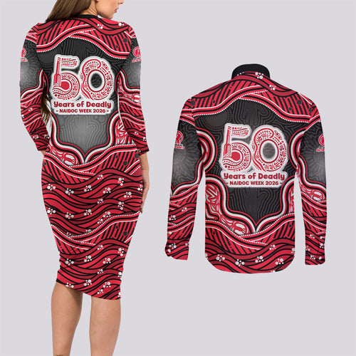 Melbourne Renegades NAIDOC Week 2026 Couples Matching Long Sleeve Bodycon Dress and Long Sleeve Button Shirt Aboriginal Indigenous - 50 Years of Deadly