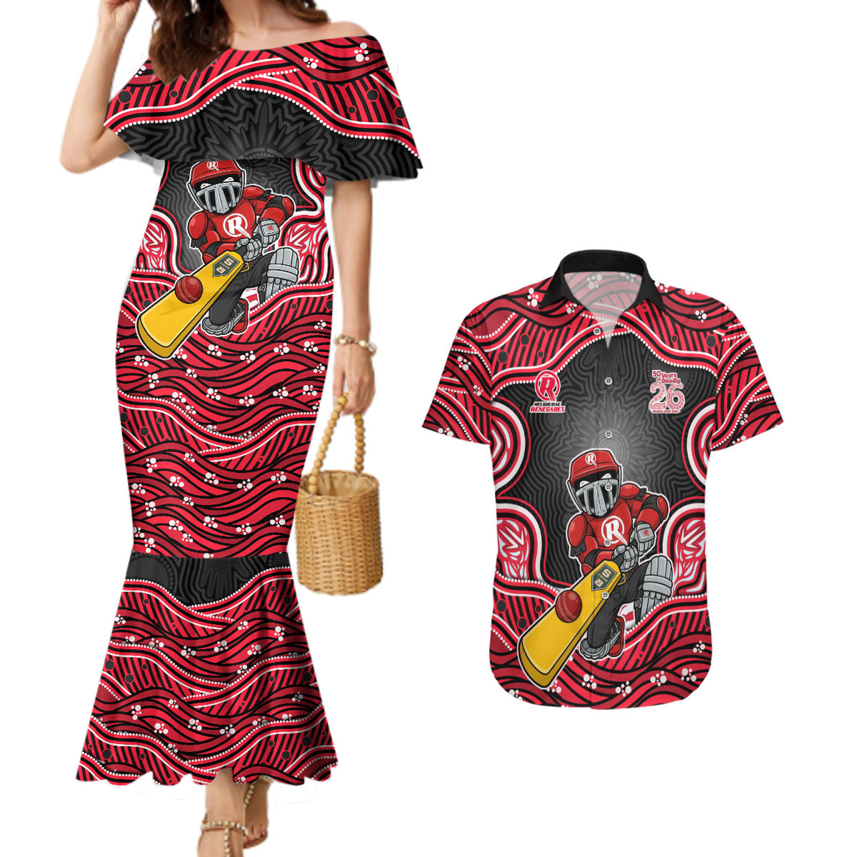 Melbourne Renegades NAIDOC Week 2026 Couples Matching Mermaid Dress and Hawaiian Shirt Aboriginal Indigenous - 50 Years of Deadly