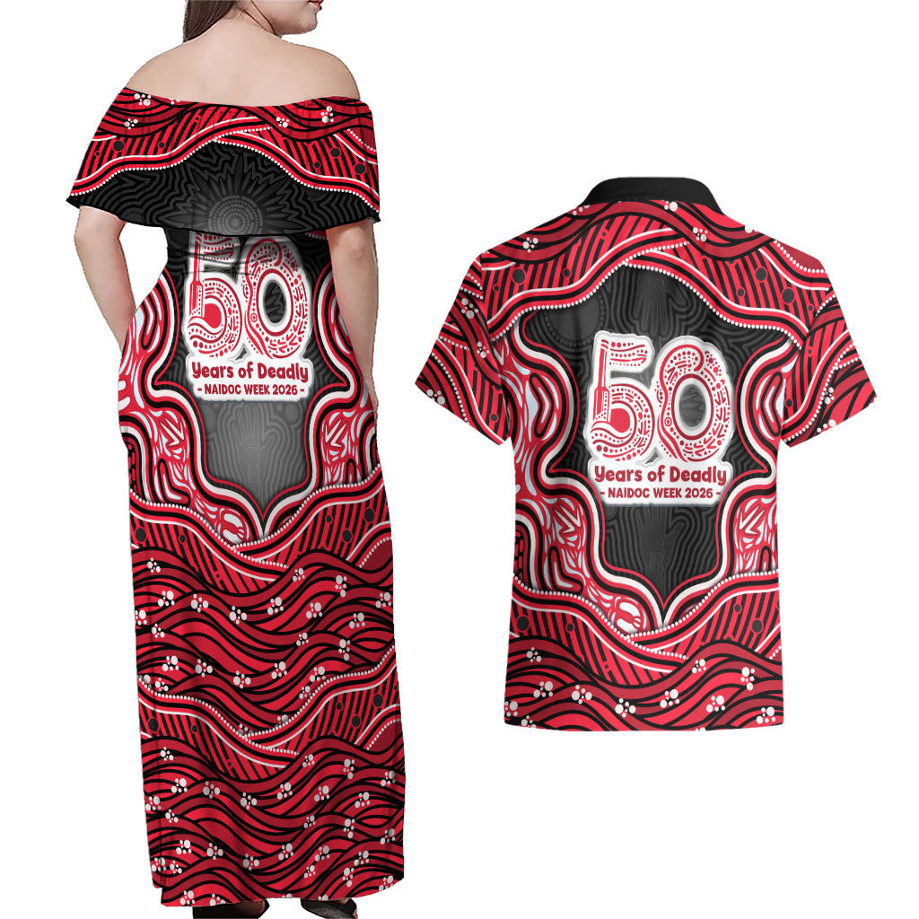 Melbourne Renegades NAIDOC Week 2026 Couples Matching Off Shoulder Maxi Dress and Hawaiian Shirt Aboriginal Indigenous - 50 Years of Deadly