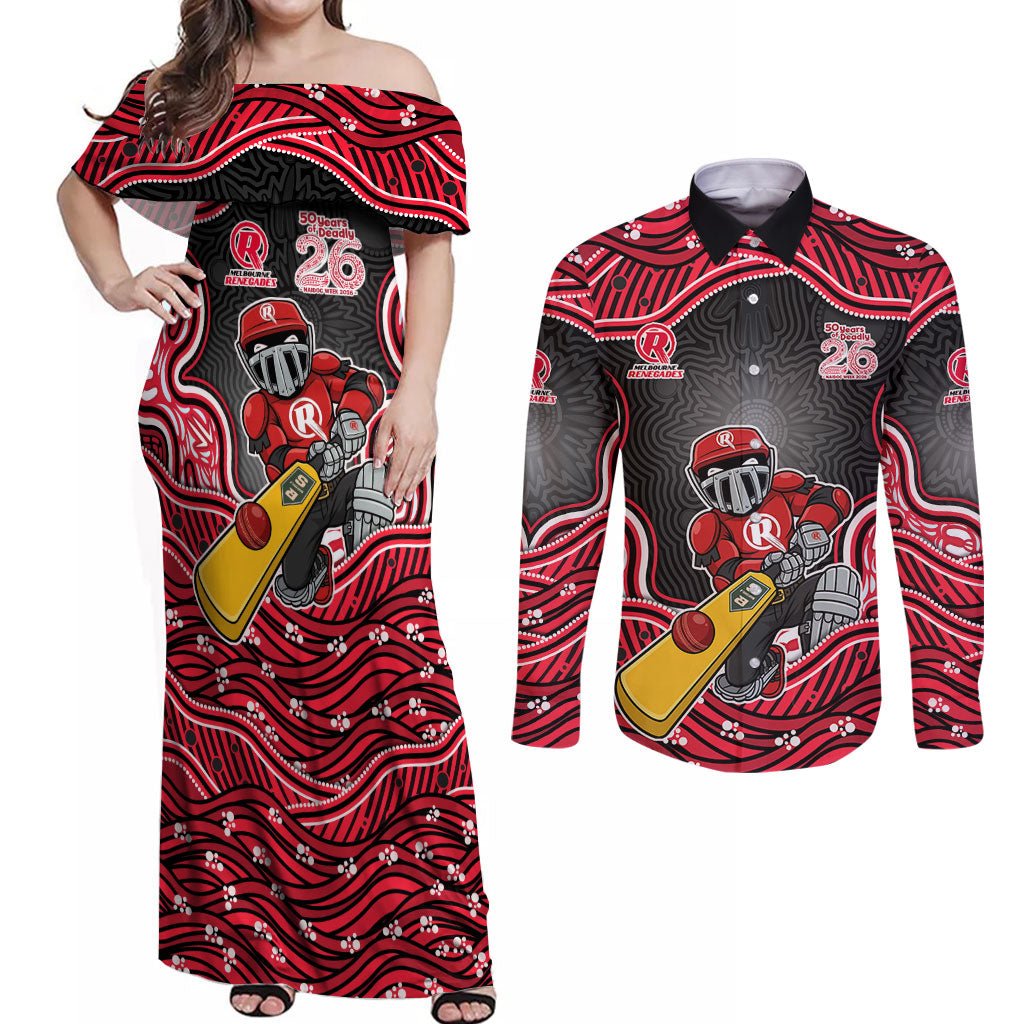 Melbourne Renegades NAIDOC Week 2026 Couples Matching Off Shoulder Maxi Dress and Long Sleeve Button Shirt Aboriginal Indigenous - 50 Years of Deadly