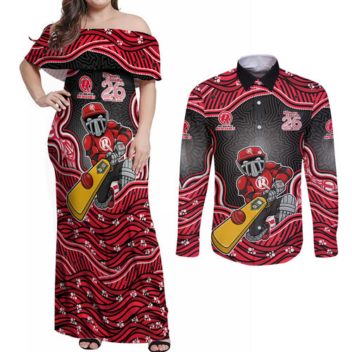 Melbourne Renegades NAIDOC Week 2026 Couples Matching Off Shoulder Maxi Dress and Long Sleeve Button Shirt Aboriginal Indigenous - 50 Years of Deadly