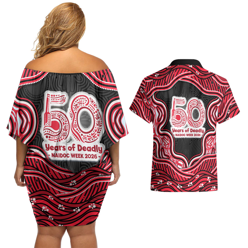 Melbourne Renegades NAIDOC Week 2026 Couples Matching Off Shoulder Short Dress and Hawaiian Shirt Aboriginal Indigenous - 50 Years of Deadly