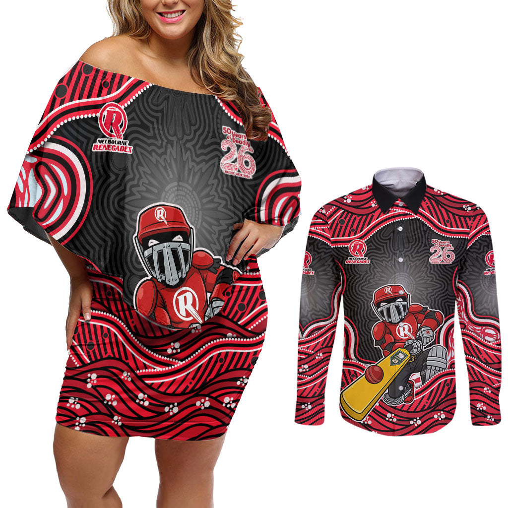 Melbourne Renegades NAIDOC Week 2026 Couples Matching Off Shoulder Short Dress and Long Sleeve Button Shirt Aboriginal Indigenous - 50 Years of Deadly
