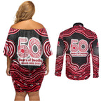 Melbourne Renegades NAIDOC Week 2026 Couples Matching Off Shoulder Short Dress and Long Sleeve Button Shirt Aboriginal Indigenous - 50 Years of Deadly