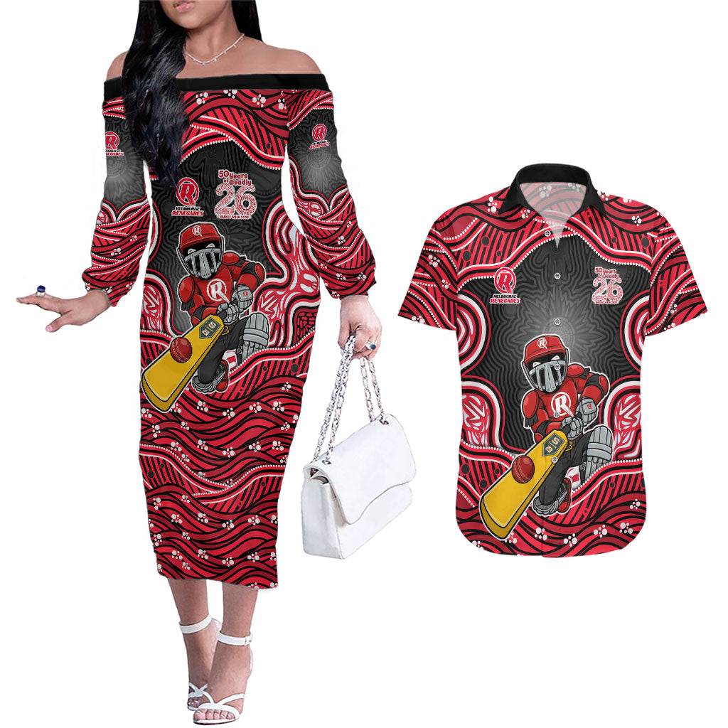 Melbourne Renegades NAIDOC Week 2026 Couples Matching Off The Shoulder Long Sleeve Dress and Hawaiian Shirt Aboriginal Indigenous - 50 Years of Deadly