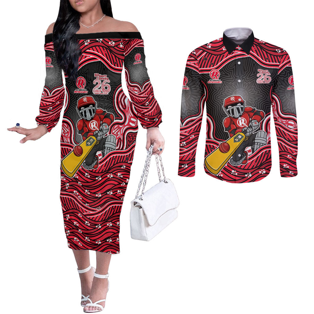 Melbourne Renegades NAIDOC Week 2026 Couples Matching Off The Shoulder Long Sleeve Dress and Long Sleeve Button Shirt Aboriginal Indigenous - 50 Years of Deadly