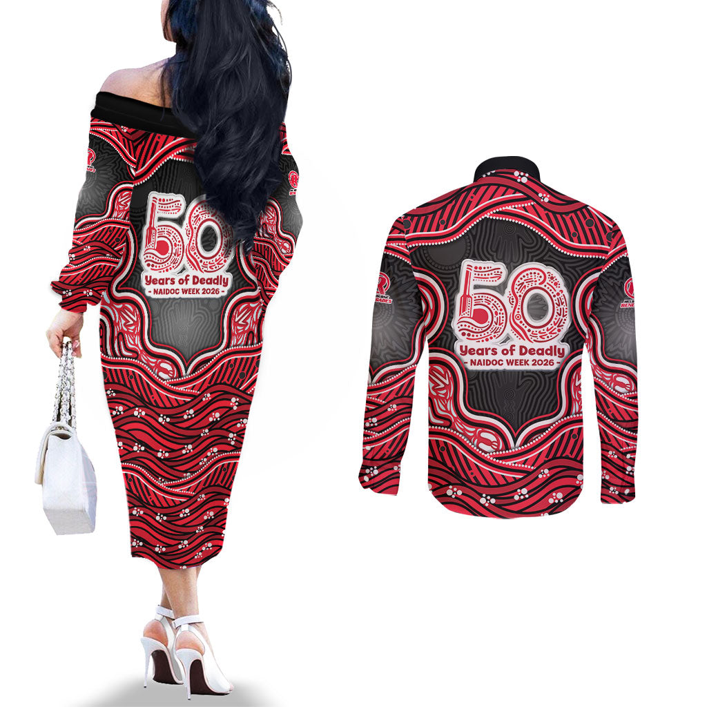 Melbourne Renegades NAIDOC Week 2026 Couples Matching Off The Shoulder Long Sleeve Dress and Long Sleeve Button Shirt Aboriginal Indigenous - 50 Years of Deadly
