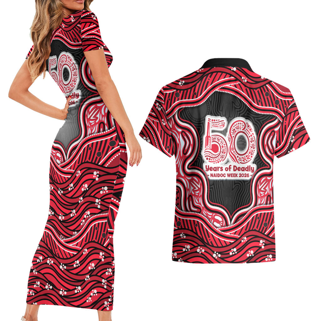 Melbourne Renegades NAIDOC Week 2026 Couples Matching Short Sleeve Bodycon Dress and Hawaiian Shirt Aboriginal Indigenous - 50 Years of Deadly