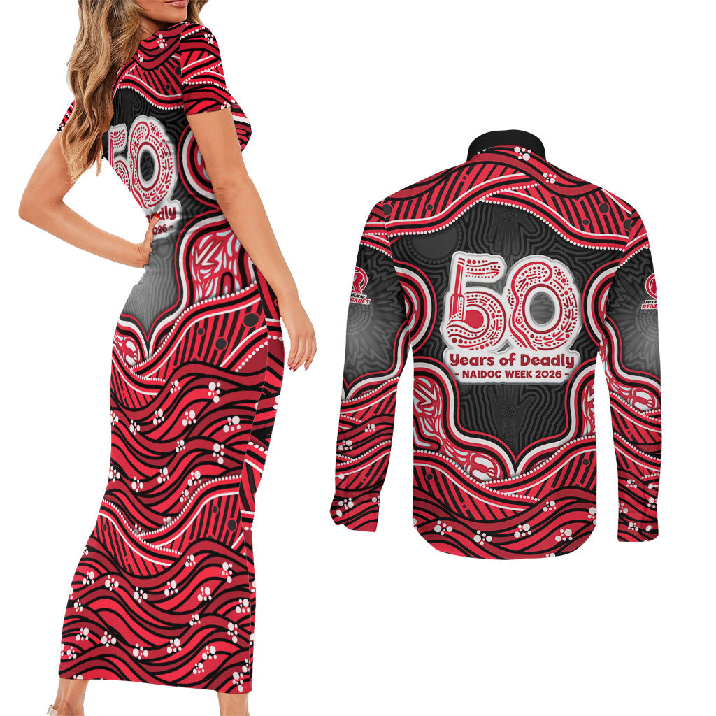 Melbourne Renegades NAIDOC Week 2026 Couples Matching Short Sleeve Bodycon Dress and Long Sleeve Button Shirt Aboriginal Indigenous - 50 Years of Deadly