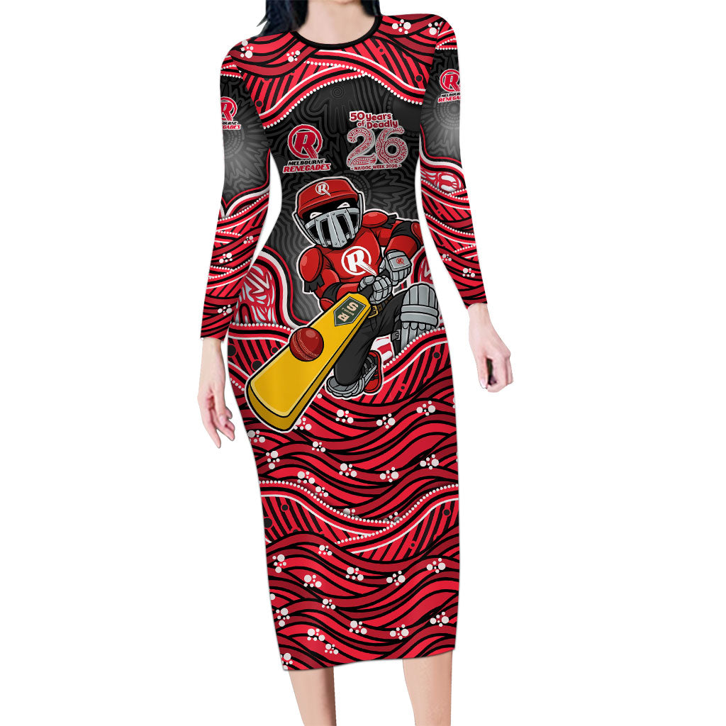 Melbourne Renegades NAIDOC Week 2026 Long Sleeve Bodycon Dress Aboriginal Indigenous - 50 Years of Deadly