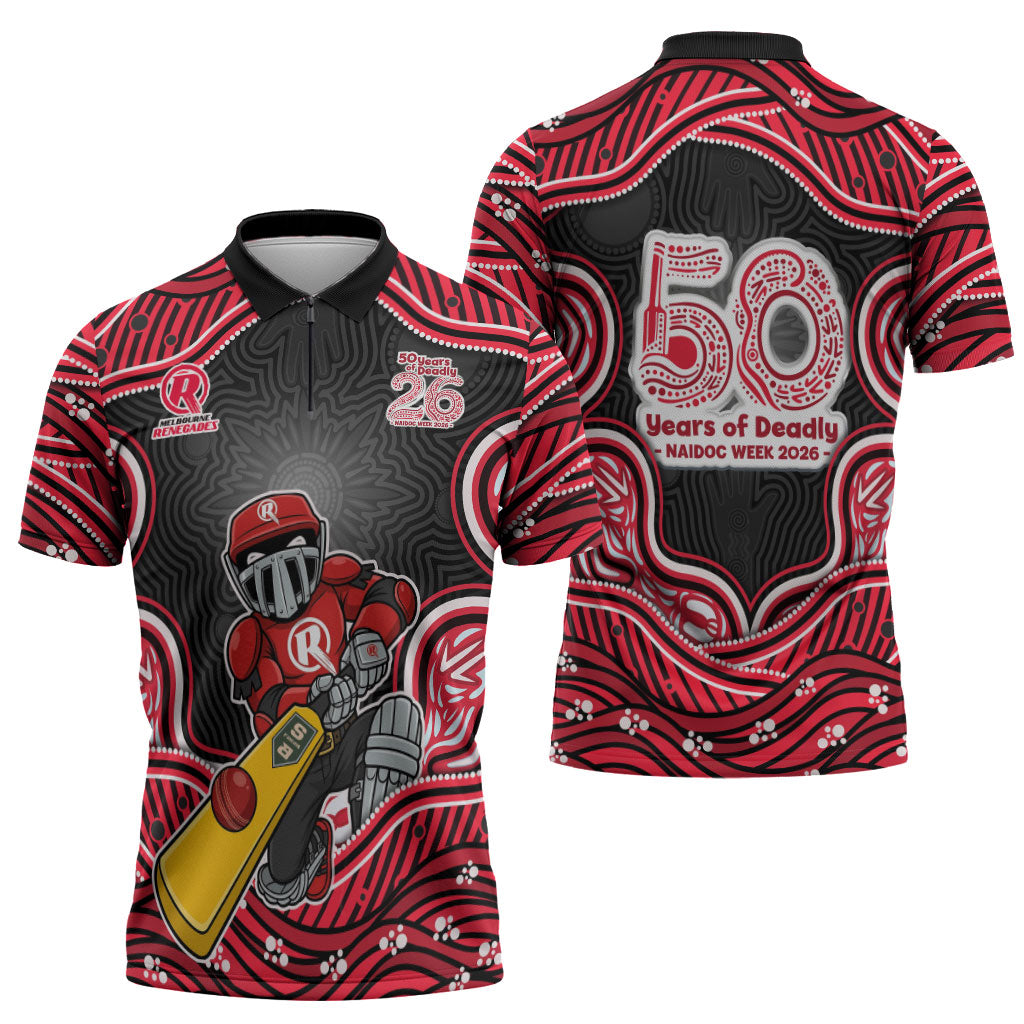 Melbourne Renegades NAIDOC Week 2026 Zipper Polo Shirt Aboriginal Indigenous - 50 Years of Deadly